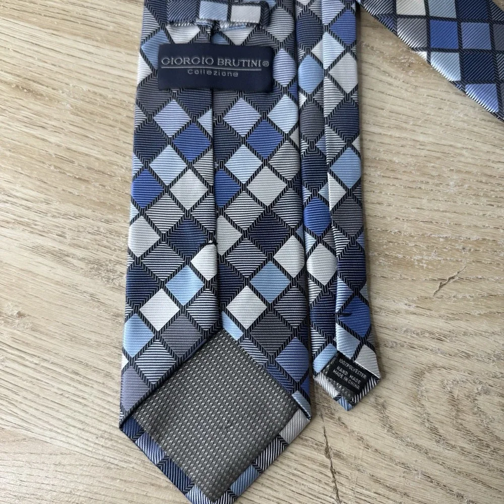 Giorgio Brutini Collezione‎ Collection Blue Plaid Diamonds Necktie Mens Tie
